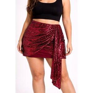 Red Sequin Draped Mini Skirt NWT Shein Curve 0XL